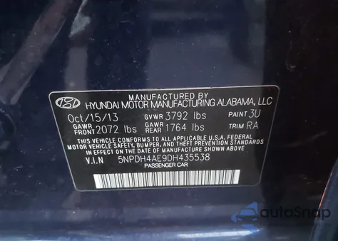 2013 Hyundai Elantra Limited из США, поврежденный, VIN 5NPDH4AE9DH435538